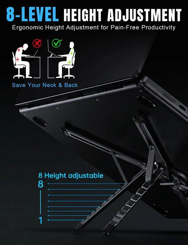 Alt view image 4 of 7 - Magnetic Phone Stand & Foldable Laptop Riser, Matte Black Multi-Device Aluminum Desk Mount, N52 MagSafe Tripod Grip for Travel Office, Ergonomic Elevator for MacBook, iPad & iPhone