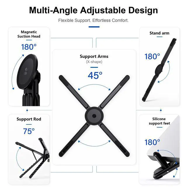 Alt view image 4 of 7 - Portable Laptop Stand, 3-in-1 Magnetic Foldable Adjustable, for DeskBlack