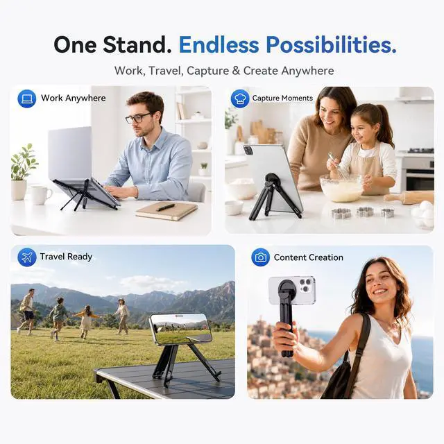 Alt view image 5 of 7 - Portable Laptop Stand, 3-in-1 Magnetic Foldable Adjustable, for DeskBlack