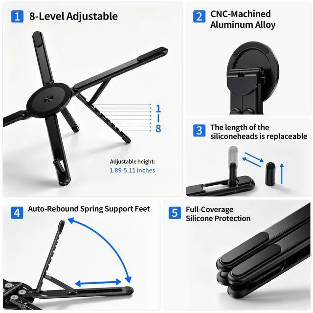 Alt view image 7 of 7 - Portable Laptop Stand, 3-in-1 Magnetic Foldable Adjustable, for DeskBlack