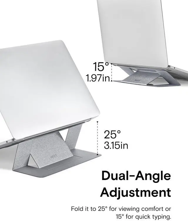 Alt view image 5 of 7 - Laptop Stand for Desk, Adhesive MacBook Computer Stand with 2 Adjustable Viewing Angles, Foldable and Portable Laptop Riser Compatible with 11"-16" Laptops, Silver(Adhesive Version)