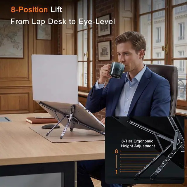 Alt view image 3 of 7 - 4-in-1 Foldable Laptop Stand, Portable Magnetic Phone Holder | N55 Magnets MagSafe Compatible, Pocket-Sized Tripod Handle for MacBook, iPad, Travel & Vlog, Adjustable Ergonomic View Mount