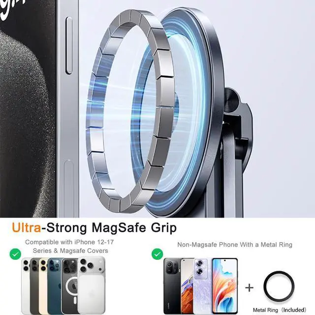 Alt view image 4 of 7 - 4-in-1 Foldable Laptop Stand, Portable Magnetic Phone Holder | N55 Magnets MagSafe Compatible, Pocket-Sized Tripod Handle for MacBook, iPad, Travel & Vlog, Adjustable Ergonomic View Mount