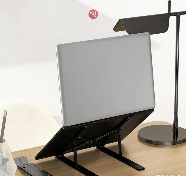 Alt view image 4 of 6 - Adjustable Aluminum Alloy Laptop Stand,Foldable Notebook Computer Holder with Non-Slip Silicone pad,Ventilated Cooling Notebook Holder Stand for 10-15.6 Laptops, Tablets-Black