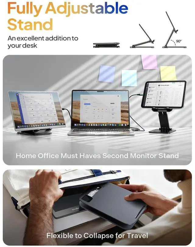 Alt view image 3 of 6 - iPad Stand Tablet Holder for Desk, Adjustable Portable Monitor Stand | Tablet Stand Desk Accessories Offices Essentials, Kindle Accessories Stand for Apple iPad Mini Accessories, Gifts for Wo men