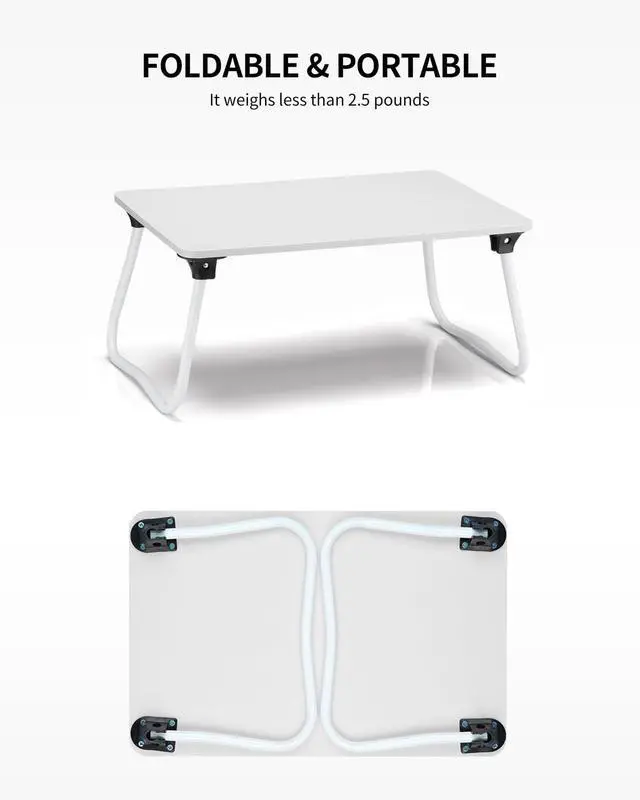 Alt view image 5 of 6 - Foldable Lap Desk Laptop Stand Bed Desk Table Tray, Breakfast Serving Tray, Portable & Lightweight Mini Table, Lap Tablet Desk for Sofa Couch Floor - White