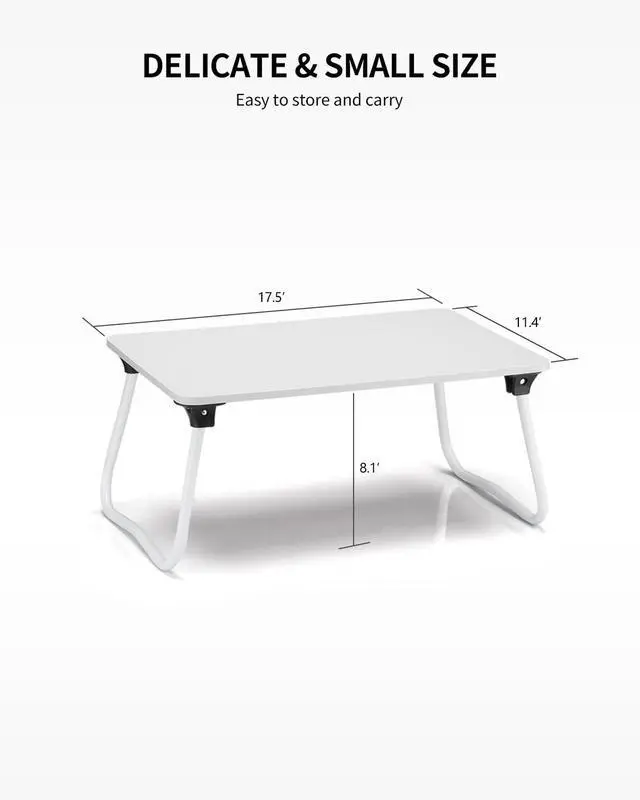 Alt view image 6 of 6 - Foldable Lap Desk Laptop Stand Bed Desk Table Tray, Breakfast Serving Tray, Portable & Lightweight Mini Table, Lap Tablet Desk for Sofa Couch Floor - White