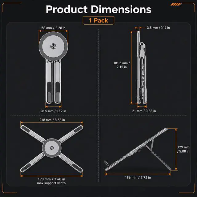 Alt view image 2 of 6 - 3 in 1 Magnetic Laptop Stand Foldable