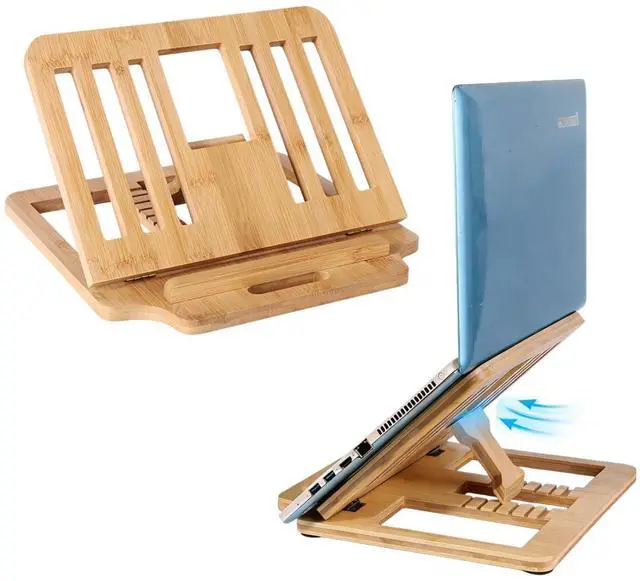 Main image of Bamboo Foldable Laptop Stand Holder, 6-Level Adjustable Ergonomic Notebook Riser with Heat Dissipation for 10-17 Inch Laptops, MacBook, Tablet (Natural Bamboo)