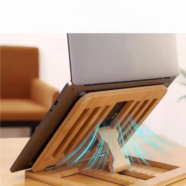 Alt view image 3 of 7 - Bamboo Foldable Laptop Stand Holder, 6-Level Adjustable Ergonomic Notebook Riser with Heat Dissipation for 10-17 Inch Laptops, MacBook, Tablet (Natural Bamboo)