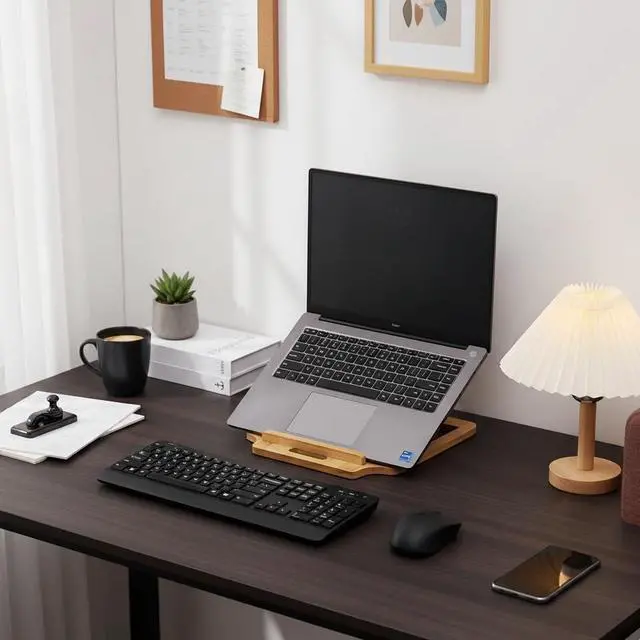 Alt view image 4 of 7 - Bamboo Foldable Laptop Stand Holder, 6-Level Adjustable Ergonomic Notebook Riser with Heat Dissipation for 10-17 Inch Laptops, MacBook, Tablet (Natural Bamboo)