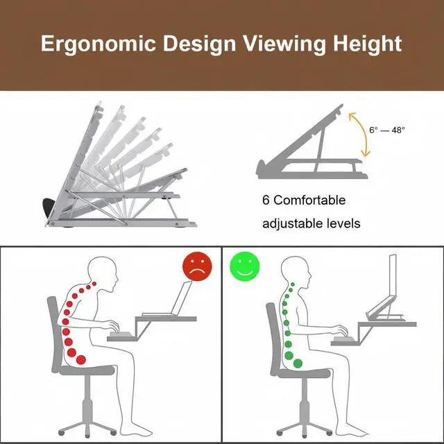 Alt view image 5 of 7 - Bamboo Foldable Laptop Stand Holder, 6-Level Adjustable Ergonomic Notebook Riser with Heat Dissipation for 10-17 Inch Laptops, MacBook, Tablet (Natural Bamboo)