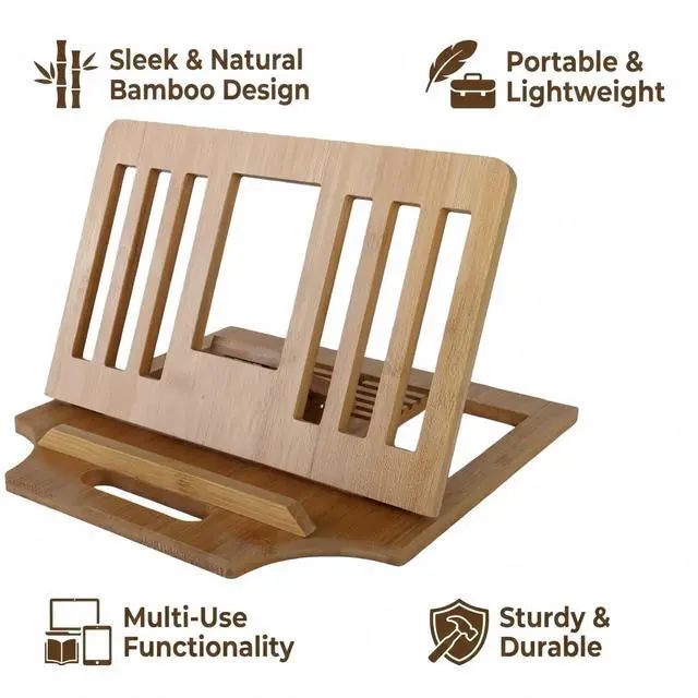 Alt view image 7 of 7 - Bamboo Foldable Laptop Stand Holder, 6-Level Adjustable Ergonomic Notebook Riser with Heat Dissipation for 10-17 Inch Laptops, MacBook, Tablet (Natural Bamboo)
