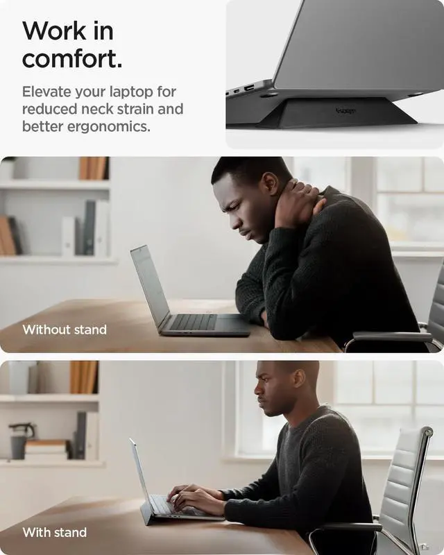 Alt view image 2 of 7 - Slim Fold Portable Laptop Stand Keyboard Riser Foldable Ergonomic Angle Lift Anti-Slip Compatible with MacBook Neo, MacBook Air, MacBook Pro 11"-16" and iPad/Air/Pro and More - Black (LD201-S4)