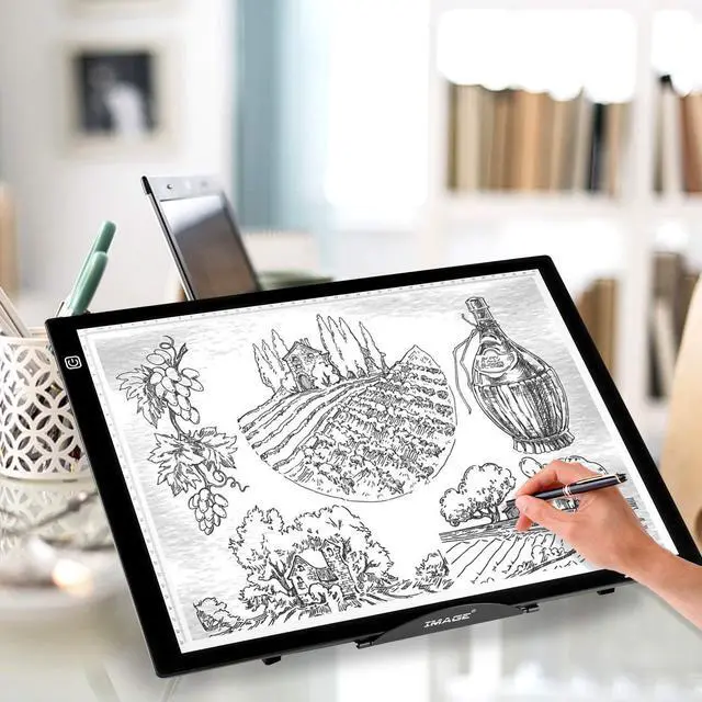 Alt view image 7 of 7 - Laptop Stand, A3 Large Version Foldable Portable Ventilated Desktop Laptop Stand Holder, Adjustable 12 Angle Points Stand, Compatible with 10" ~ 17" Notebooks, LED Light Box Pad