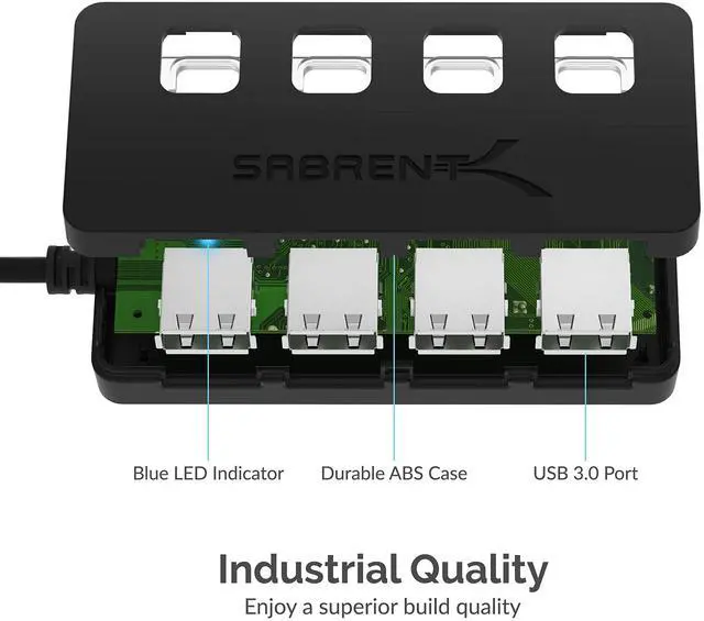 Alt view image 4 of 6 - 4-Port USB 3.0 Hub with Individual Power Switches (HB-UM43)