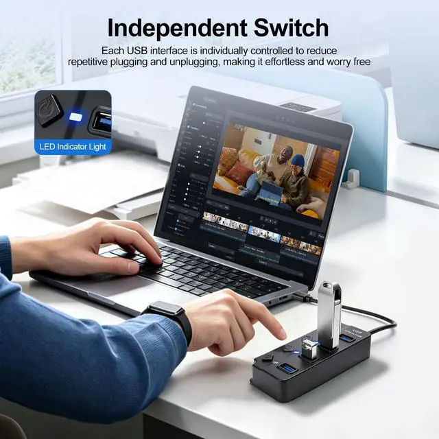 Alt view image 3 of 7 - 4-Port USB 3.0 Hub with Independent Power Switch