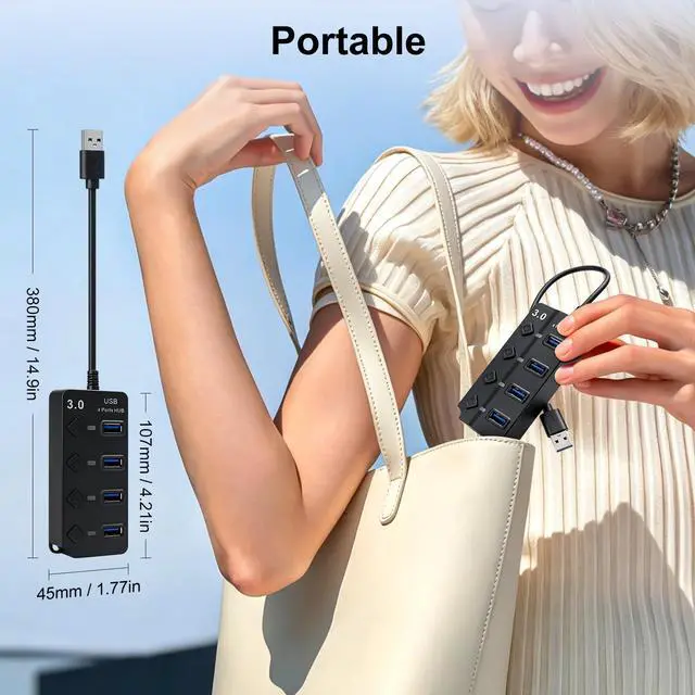 Alt view image 7 of 7 - 4-Port USB 3.0 Hub with Independent Power Switch