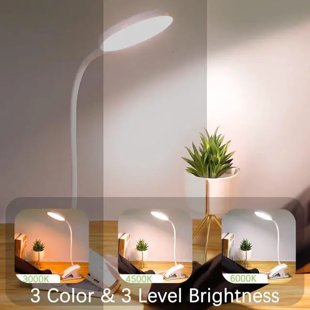 Alt view image 2 of 6 - Dorm Room Essential Clip on Light Wall-Mounted, 3 Color Portable Desk Light Mini Clip Lamp, Battery Operation Small Desk Lamp with Clamp, Reading Lights for Books Bunk Bed Headboard Makeup