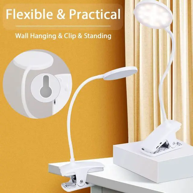 Alt view image 3 of 6 - Dorm Room Essential Clip on Light Wall-Mounted, 3 Color Portable Desk Light Mini Clip Lamp, Battery Operation Small Desk Lamp with Clamp, Reading Lights for Books Bunk Bed Headboard Makeup