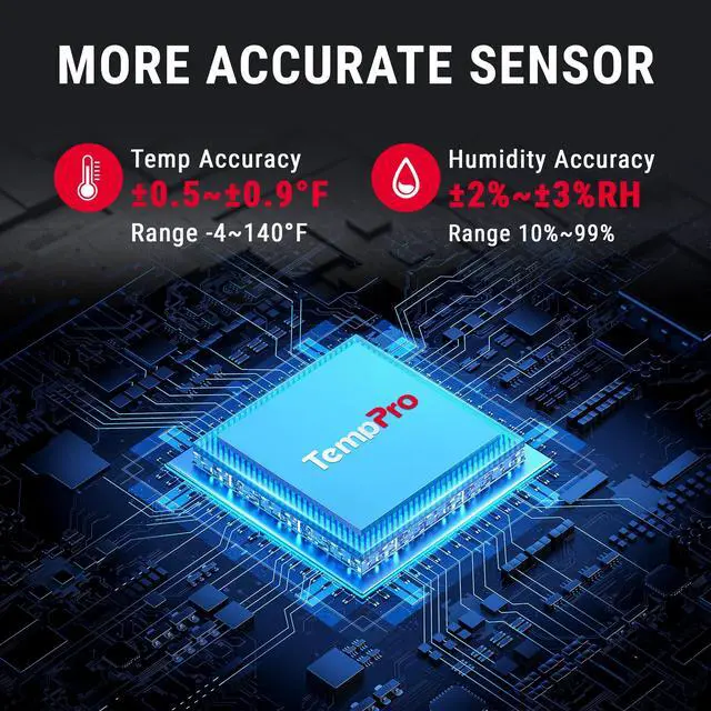 Alt view image 2 of 7 - TempAir Bluetooth Thermometer Hygrometer, 260 ft Temperature Sensor