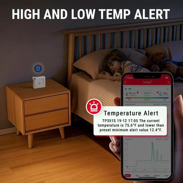 Alt view image 5 of 7 - TempAir Bluetooth Thermometer Hygrometer, 260 ft Temperature Sensor