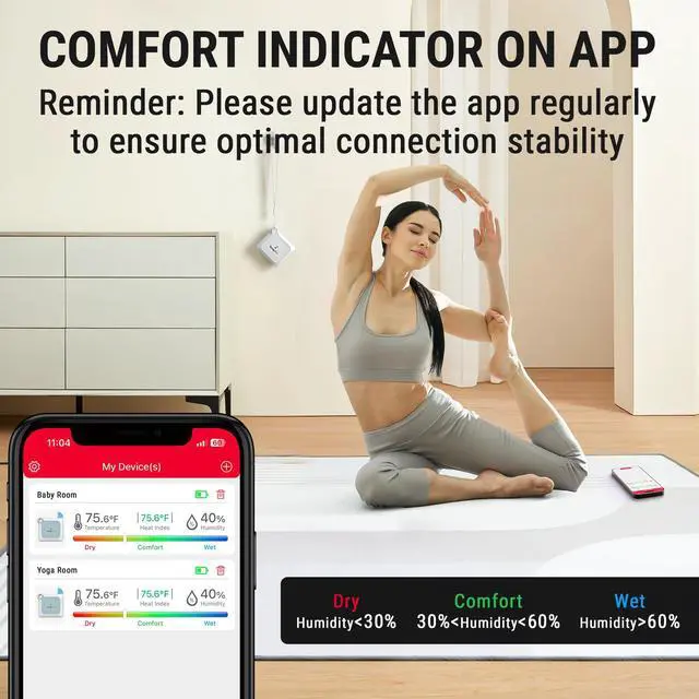 Alt view image 7 of 7 - TempAir Bluetooth Thermometer Hygrometer, 260 ft Temperature Sensor