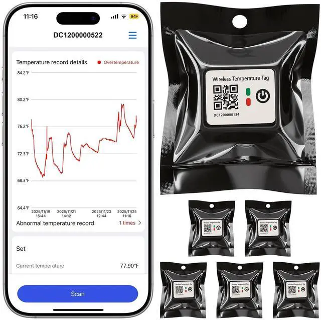 Main image of New Smart Wireless Temperature Tag for Temperature Monitoring and Recording in Refrigerator6 Packs