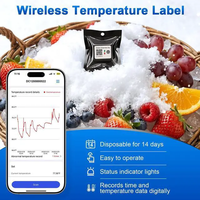 Alt view image 2 of 7 - New Smart Wireless Temperature Tag for Temperature Monitoring and Recording in Refrigerator6 Packs