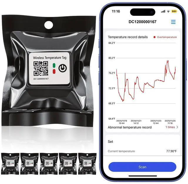Main image of TempLabel - Wireless Temperature Monitor for Cold Chain, iPhone Compatible, High Precision (-4°F to 140°F), 14-Day Battery, IP68 Waterproof (6 Pack)