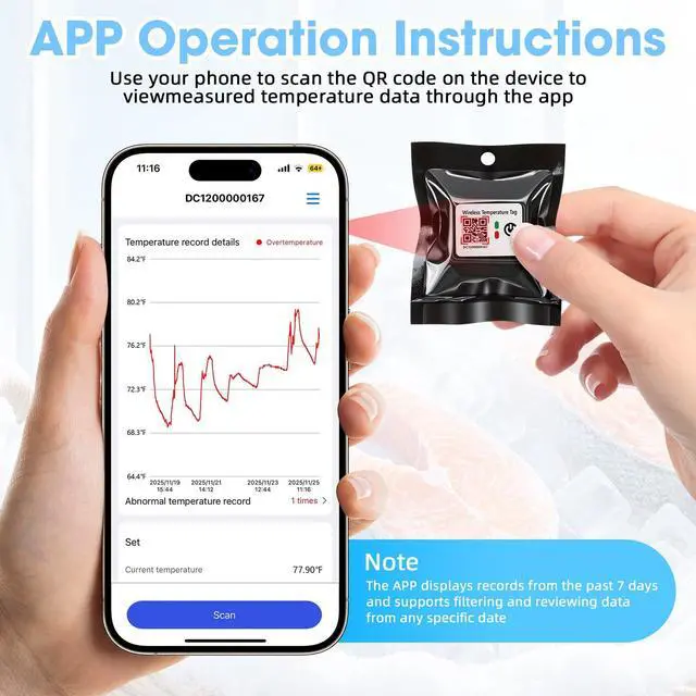 Alt view image 5 of 7 - TempLabel - Wireless Temperature Monitor for Cold Chain, iPhone Compatible, High Precision (-4°F to 140°F), 14-Day Battery, IP68 Waterproof (6 Pack)