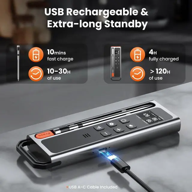 Alt view image 5 of 7 - Wireless Meat Thermometer Digital-5.3 Bluetooth for Stable 800ft APP Control (iOS&Android), 10mins Charge for 24H Use Meat Probe, Accuracy ±0.5°F, Instant Read Meat Thermometer for BBQ, Grill, Oven