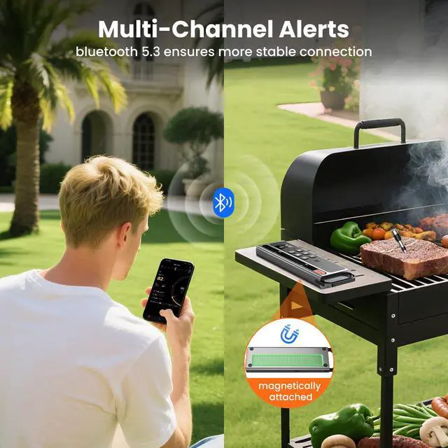 Alt view image 4 of 7 - Wireless Meat Thermometer Digital-5.3 Bluetooth for Stable 800ft APP Control (iOS&Android), 10mins Charge for 24H Use Meat Probe, Accuracy ±0.5°F, Instant Read Meat Thermometer for BBQ, Grill, Oven