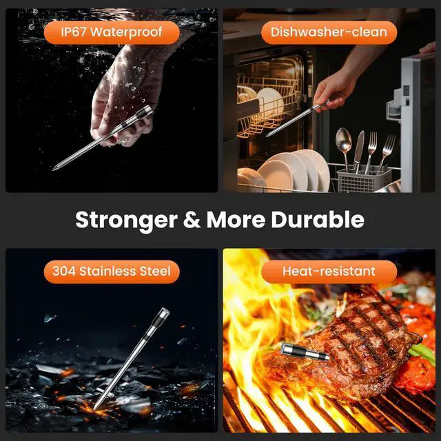 Alt view image 7 of 7 - Wireless Meat Thermometer Digital-5.3 Bluetooth for Stable 800ft APP Control (iOS&Android), 10mins Charge for 24H Use Meat Probe, Accuracy ±0.5°F, Instant Read Meat Thermometer for BBQ, Grill, Oven