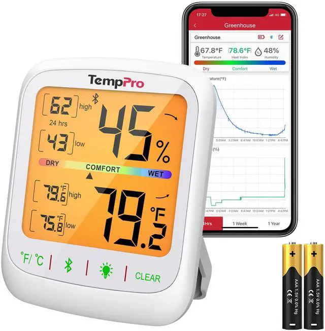 Main image of TempAir Bluetooth Hygrometer Thermometer with Large Backlit LCD