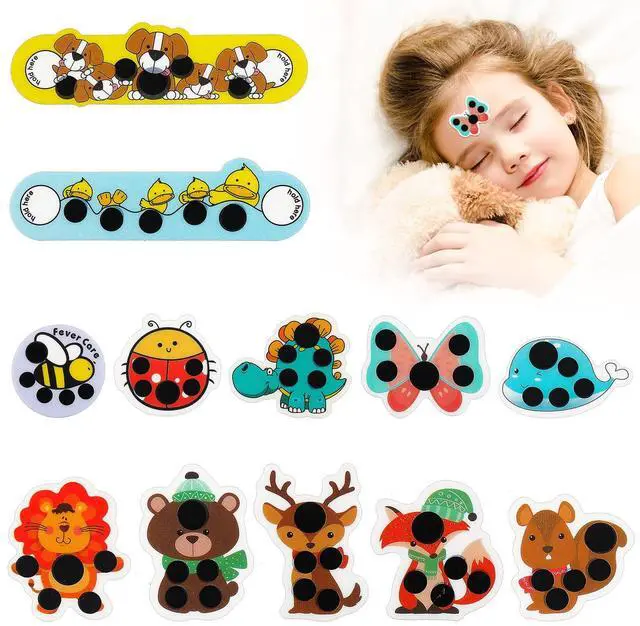 Main image of 12 Pcs Stick-on Fever Stickers Forehead Temperature Monitoring Patch Cartoon Stickers Thermometer Strips for Kids