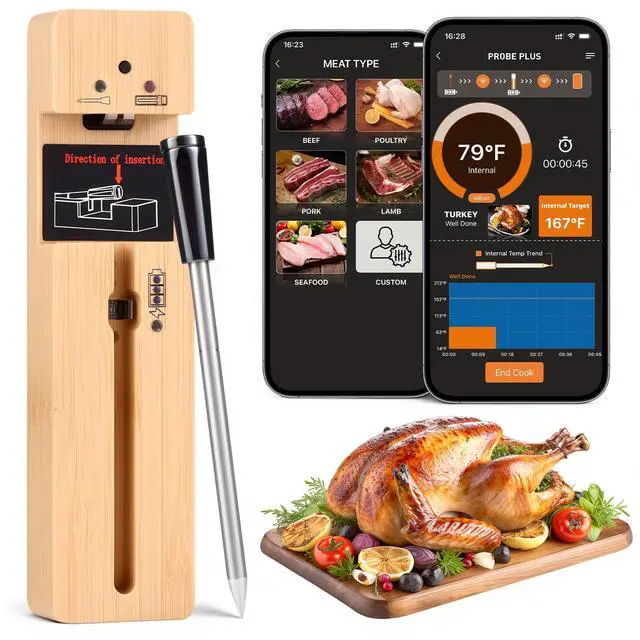 Main image of Wireless Meat Thermometer Digital, Long-Range Bluetooth Cooking Thermometer, Remote Tracking & Real-Time Readings for BBQ, Smoker, Air Fryer, Ideal Gift for Home Chef, Pitmaster, Griller