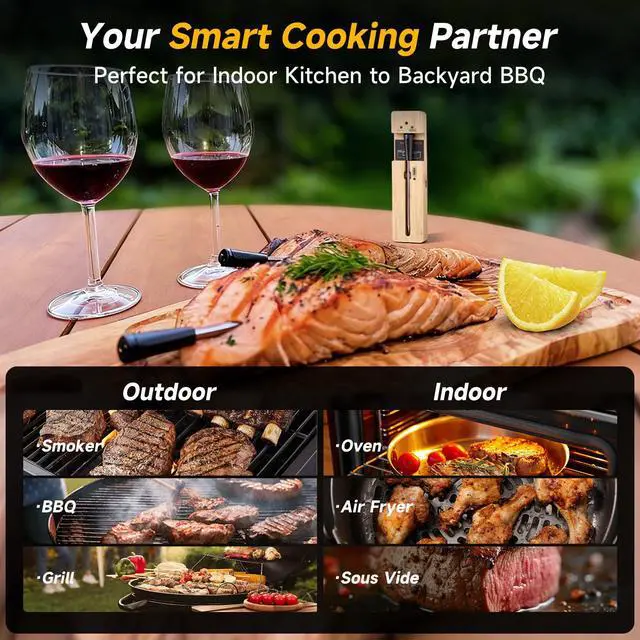Alt view image 7 of 7 - Wireless Meat Thermometer Digital, Long-Range Bluetooth Cooking Thermometer, Remote Tracking & Real-Time Readings for BBQ, Smoker, Air Fryer, Ideal Gift for Home Chef, Pitmaster, Griller
