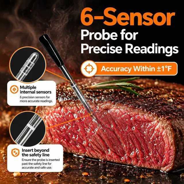 Alt view image 2 of 7 - Bluetooth Meat Thermometer Wireless for Grill BBQ Oven, Upgraded Probe