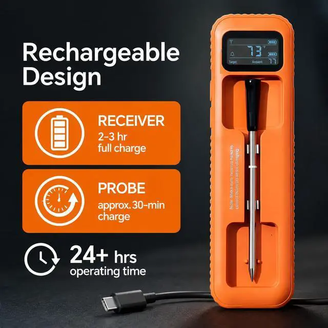 Alt view image 4 of 7 - Bluetooth Meat Thermometer Wireless for Grill BBQ Oven, Upgraded Probe