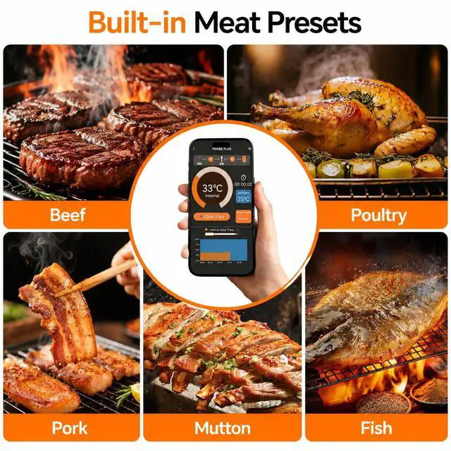 Alt view image 7 of 7 - Bluetooth Meat Thermometer Wireless for Grill BBQ Oven, Upgraded Probe
