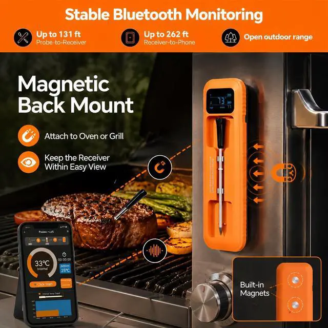 Alt view image 5 of 7 - Bluetooth Meat Thermometer Wireless for Grill BBQ Oven, Upgraded Probe