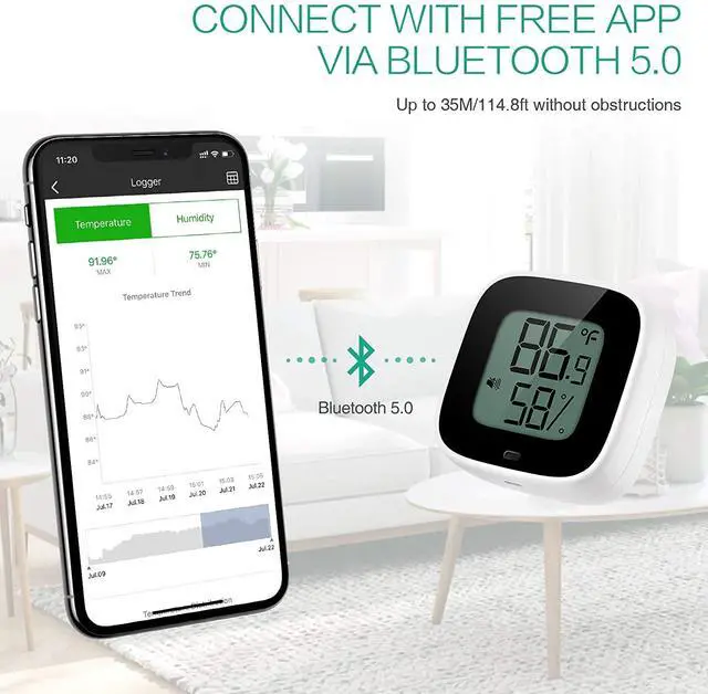Alt view image 2 of 5 - Bluetooth Thermometer Hygrometer, Smart Humidity Temperature Sensor