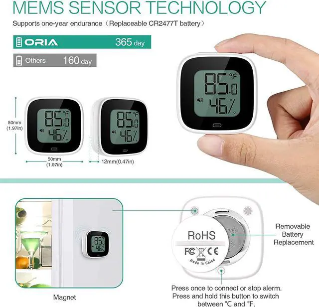 Alt view image 5 of 5 - Bluetooth Thermometer Hygrometer, Smart Humidity Temperature Sensor