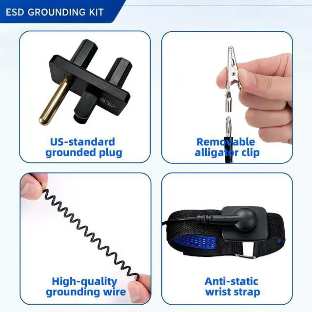 Alt view image 2 of 7 - ESD Grounding kit, Grounded Plug, Anti-Static Wrist Strap, Grounding Cord