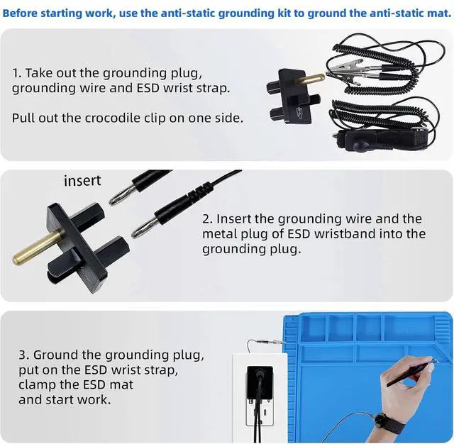 Alt view image 6 of 7 - ESD Grounding kit, Grounded Plug, Anti-Static Wrist Strap, Grounding Cord