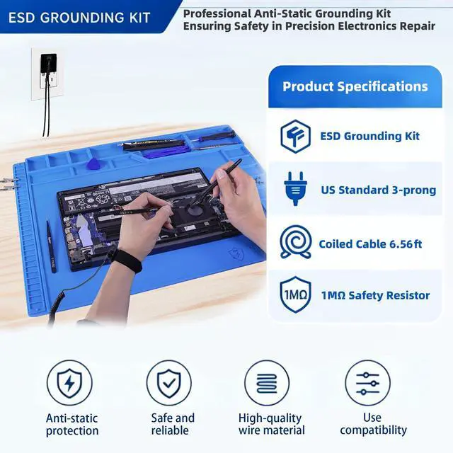 Alt view image 5 of 7 - ESD Grounding kit, Grounded Plug, Anti-Static Wrist Strap, Grounding Cord
