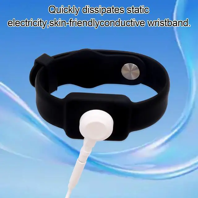 Alt view image 3 of 7 - Anti Static Wrist Strap, ESD Grounding Band 9 Inch Adjustable Button Style Conductive Silicone Wristband, Compatible with 3.5mm Snap Connectors for Electronics Repair & Assembly,Black