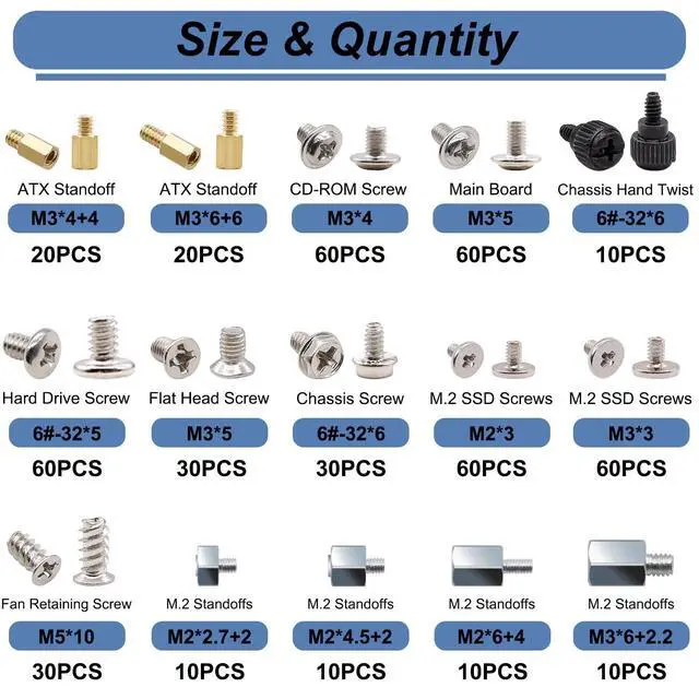 Alt view image 2 of 6 - 480PCS M.2 Screws Motherboard Standoffs Kit, NVMe Screws M.2 SSD Mounting Screws for Motherboard, SSD, HDD Hard Drive, PC Fan, PC Case