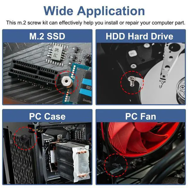 Alt view image 6 of 6 - 480PCS M.2 Screws Motherboard Standoffs Kit, NVMe Screws M.2 SSD Mounting Screws for Motherboard, SSD, HDD Hard Drive, PC Fan, PC Case